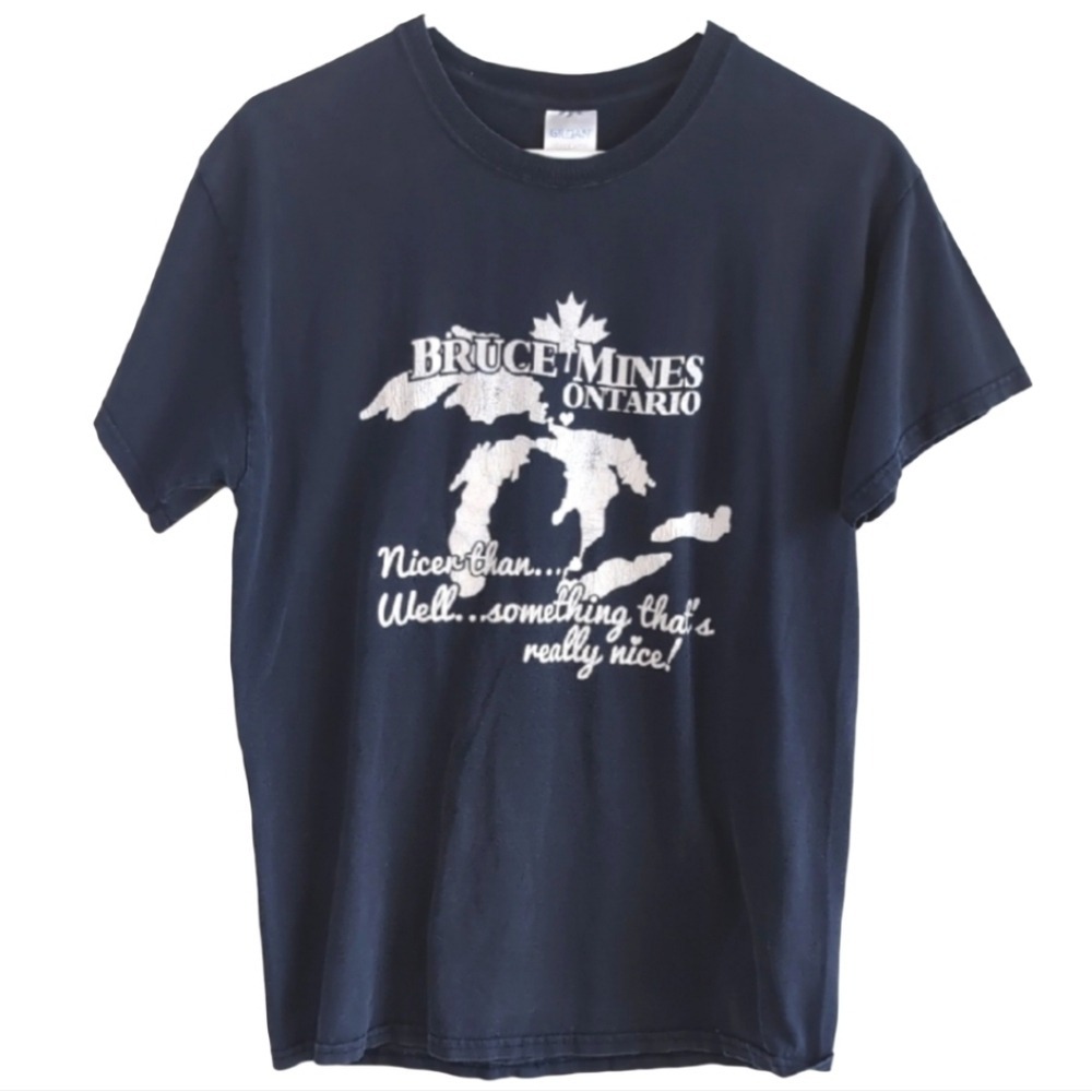Bruce Mines Ontario Men's Medium Navy Blue Short Sleeve Cotton Graphic Tee Shirt